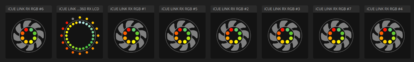 iCUE's LED view of the fans and pump